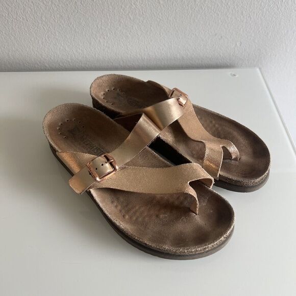 Mephisto Helen Pink Bronze Leather & Cork Slip On Thong Sandal Size 40 - Picture 1 of 6